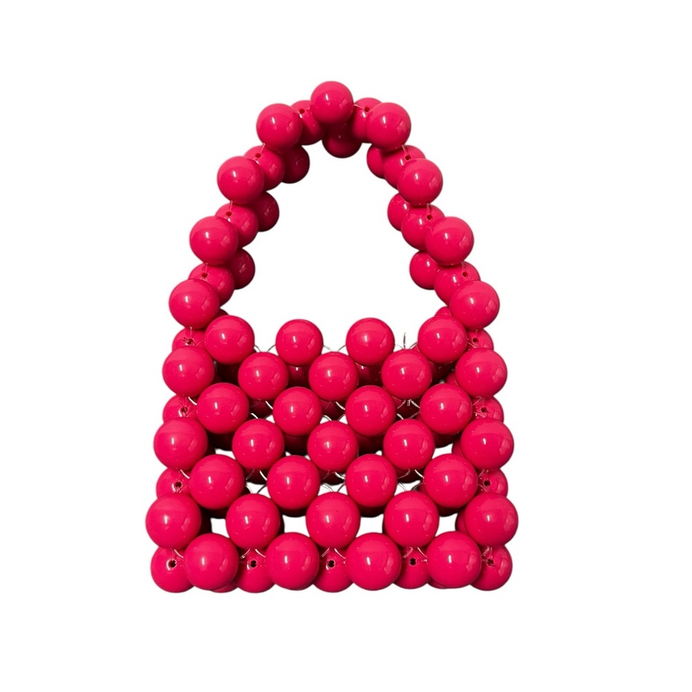 MICRO PINK Beaded Mini Bag Bubblegum Resin Beads Top Handle Purse Boho - Picture 1 of 6